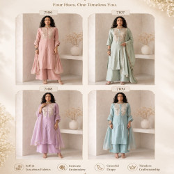Elegant Roman Silk Embroidered A-Line Kurta Palazzo Set with Organza Dupatta